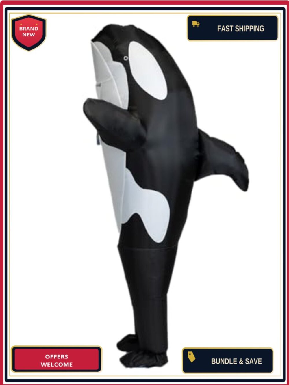 Adult Inflatable Orca Killer Whale Costume Blow Up Jumpsuit